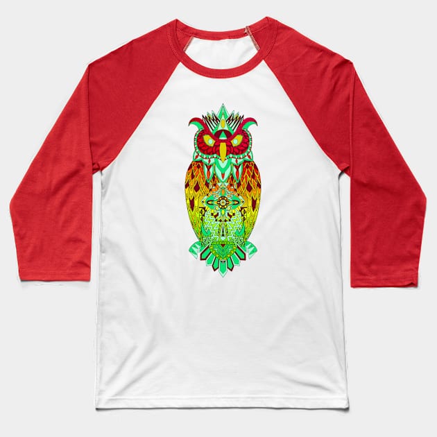 kawaii owl in mexican tribal totonac magical patterns art ecopop Baseball T-Shirt by jorge_lebeau
